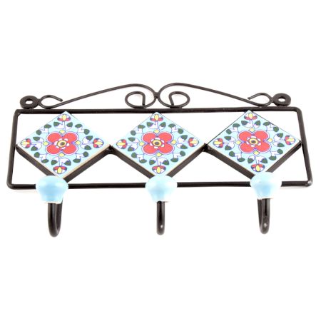 Turquoise Red Floral Tiles Hooks